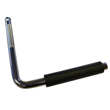 A black and silver suspension wear indicator tool with a metallic finish 