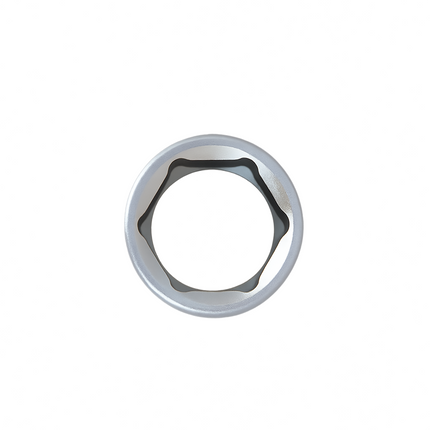 Metallic ring with a central cutout on a white background