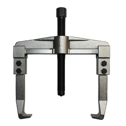 A two-legged mechanical puller with reversible jaws, forged in metal, designed for both internal and external applications.  Shown set up for external pulling. part no 13145000