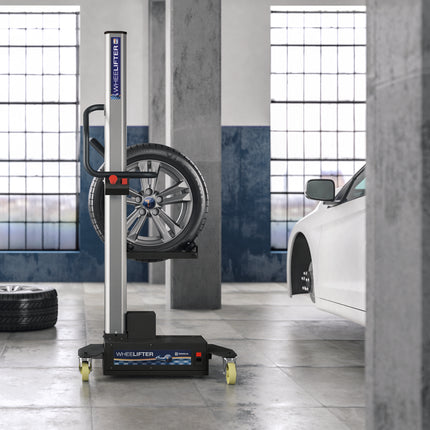 Battery Powered Wheel Lifter in use - 60kg