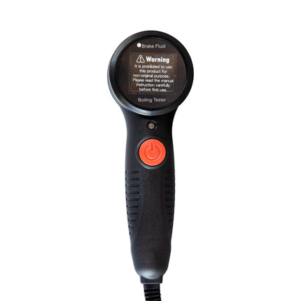 Boiling fluid tester with warning label on 