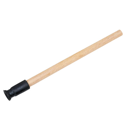 A wooden handled valve grinding stick with a black rubber suction cup attached.