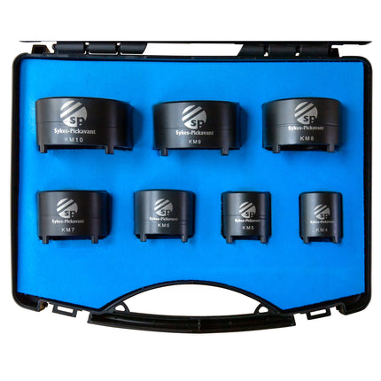 set of 6 KM sockets stored in blue foam inlay in a plastic case