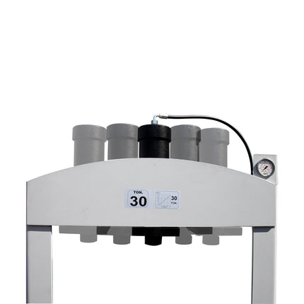 image of the top of a silver series press, showing the movement of the ram from side to side